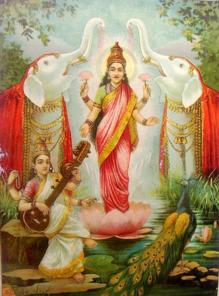 Laskhmi es la diosa de la abundacia y la belleza y la consorte de Vishnú.