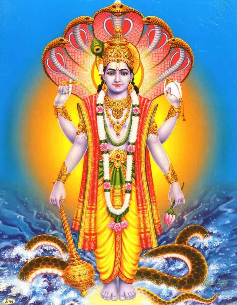 Vishnú es representado con la serpiente Shesha.