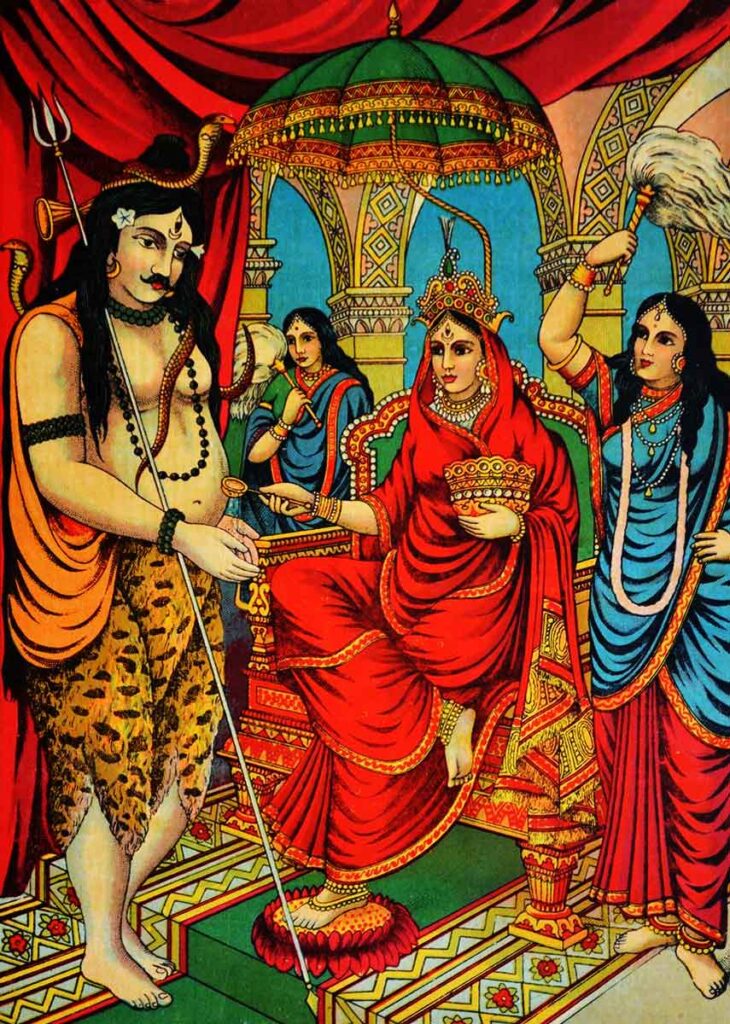 Parvati como Annapurna, diosa de la comida.