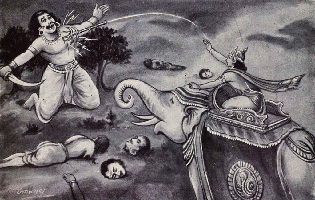 Indra, el dios de los cielos y el rayo.